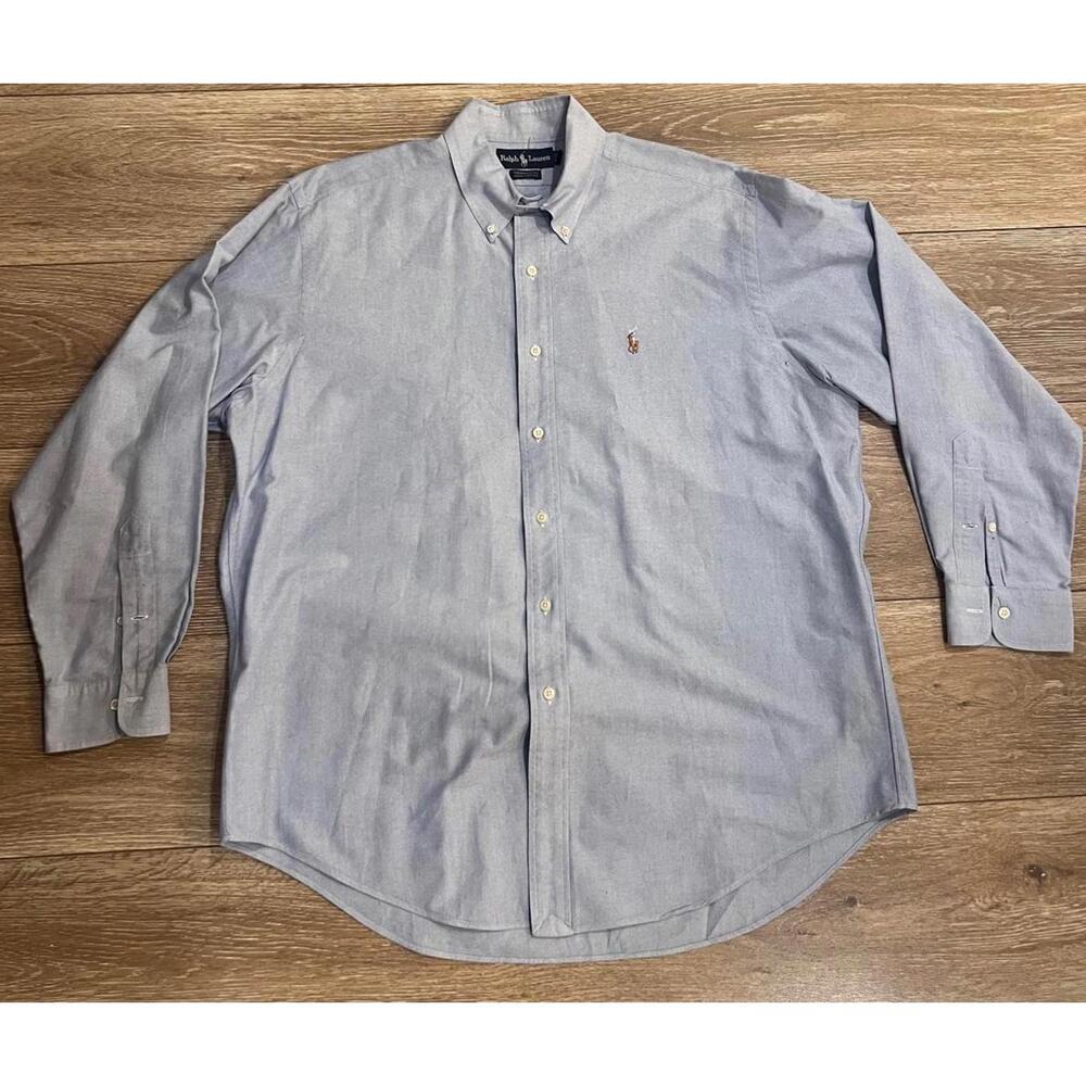 Ralph Lauren Yarmouth 100% Cotton Blue Oxford Button-Down Shirt, 16.5-34